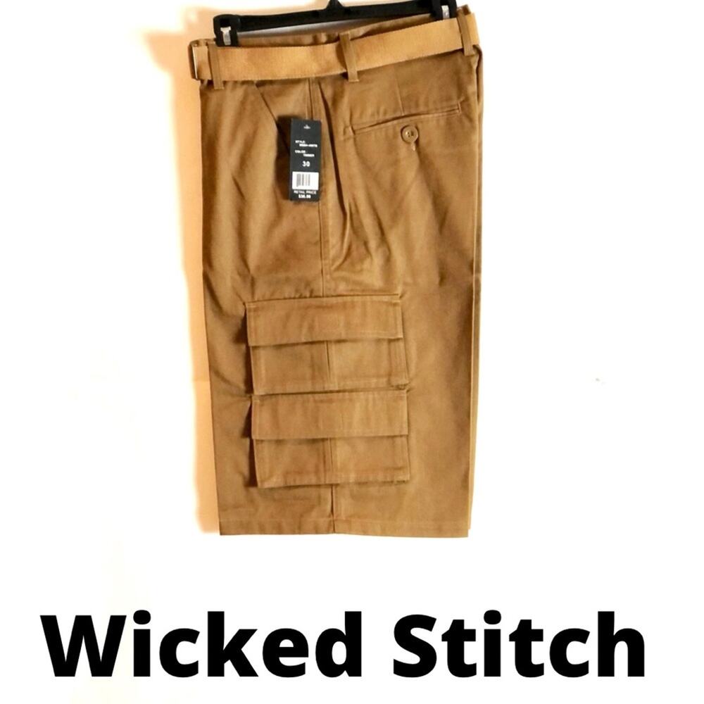 Wicked Stitch Men’s 6-Pocket Belted Cargo Shorts